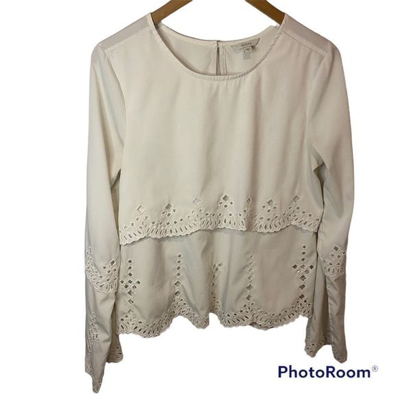 Keyhole Neck Front Eyelet Blouse